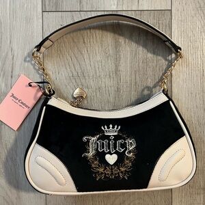 Juicy Couture Black and Cream Velour Shoulder Bag
